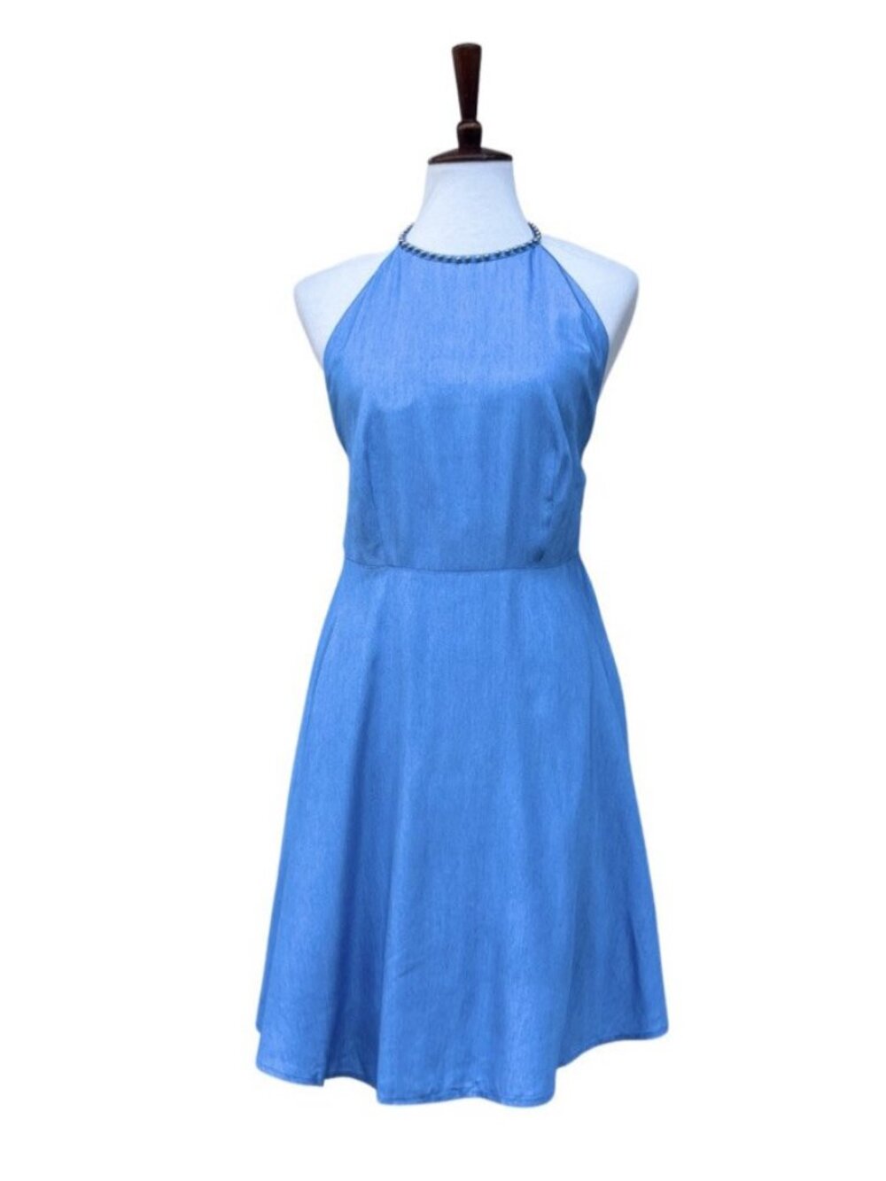 Lucy Paris Blue Studded Strappy Mini Dress Size S Open Back